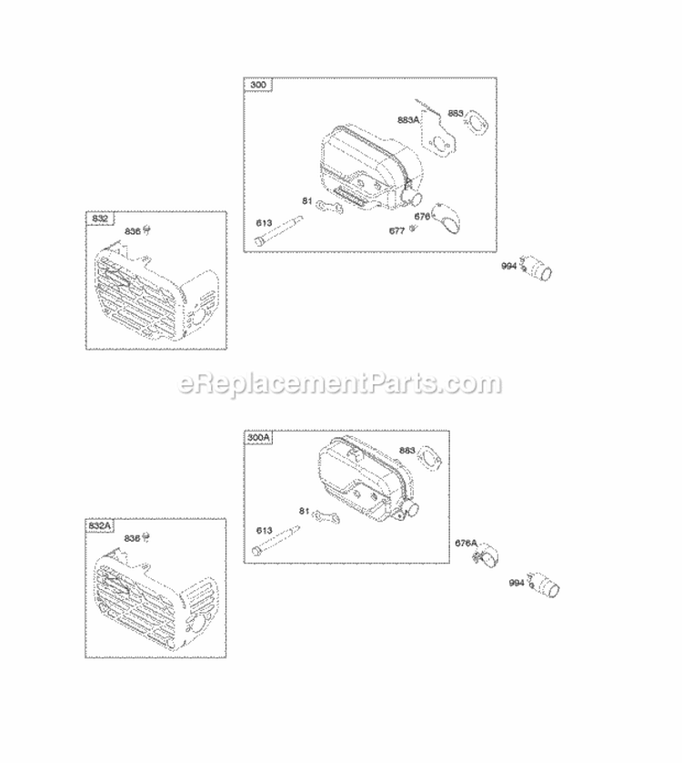 Exhaust System Diagram and Parts List for 11P902-0129-B3  Briggs and Stratton Engine